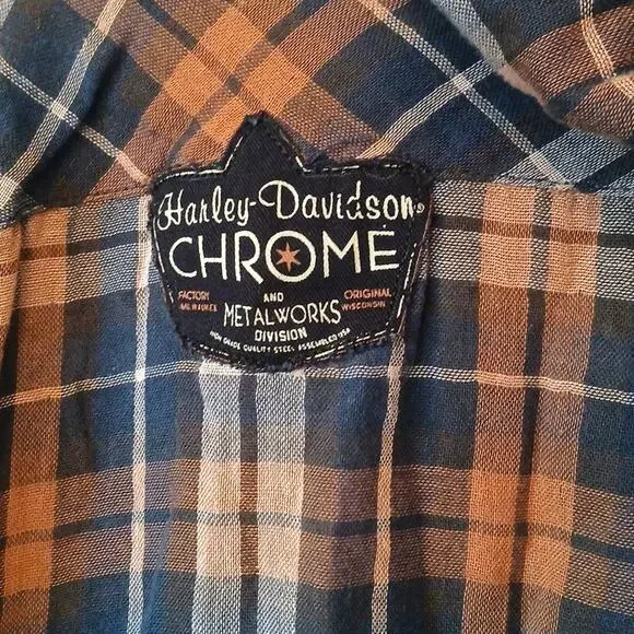 Harley Davidson Button Down Flannel Hoodie With Patches - Picture 7 of 7